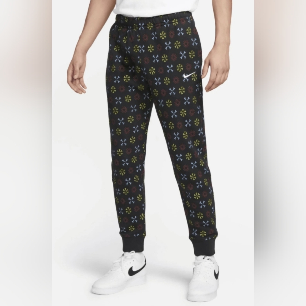Nike Men's Black Joggers with Colorful Pattern
